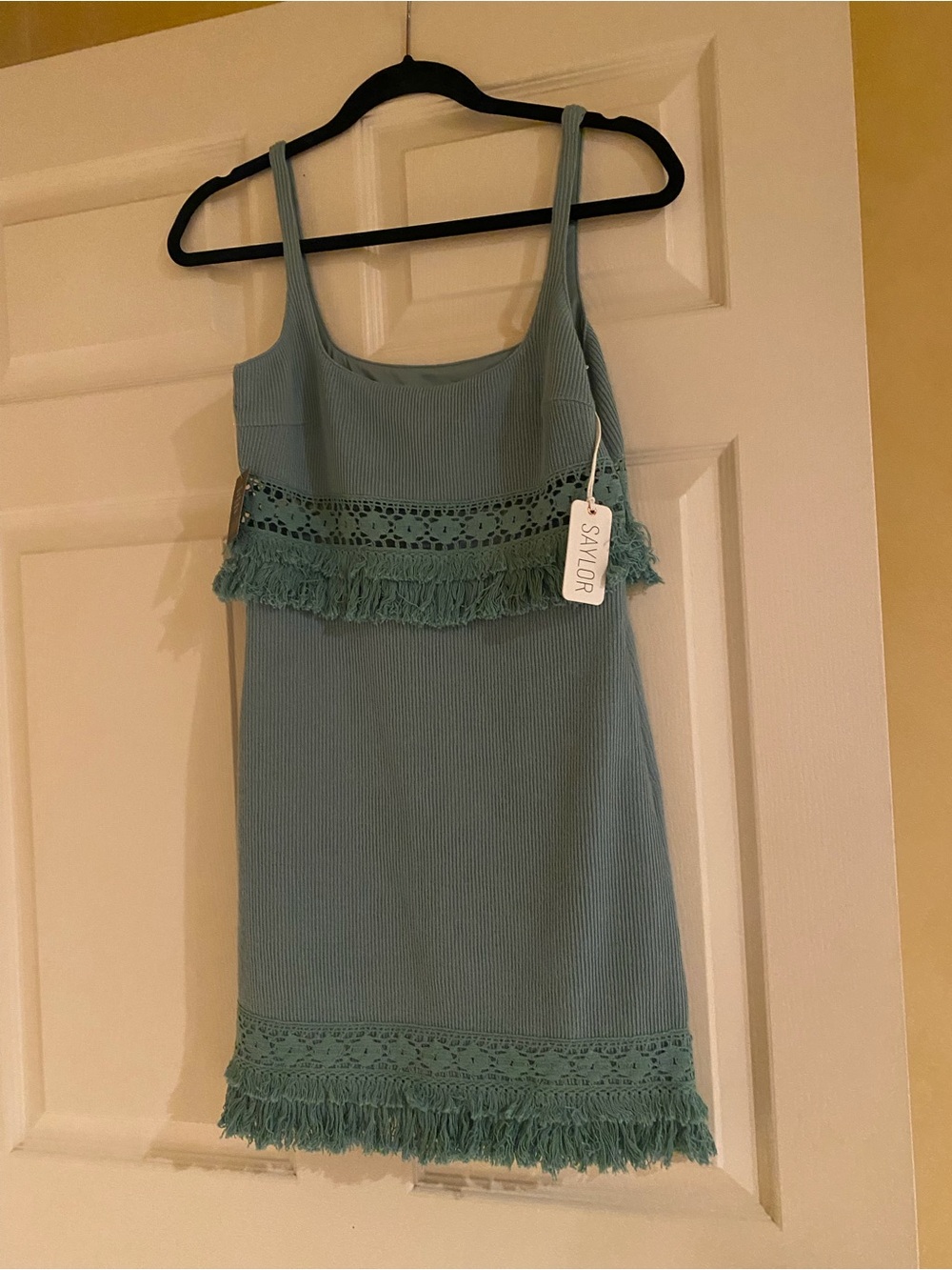 Kenzia mini dress' Seafoam Crochet Fringe Knit Dress
